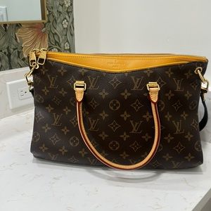 Authentic Louis Vuitton Monogram Pallas Safran Handbag